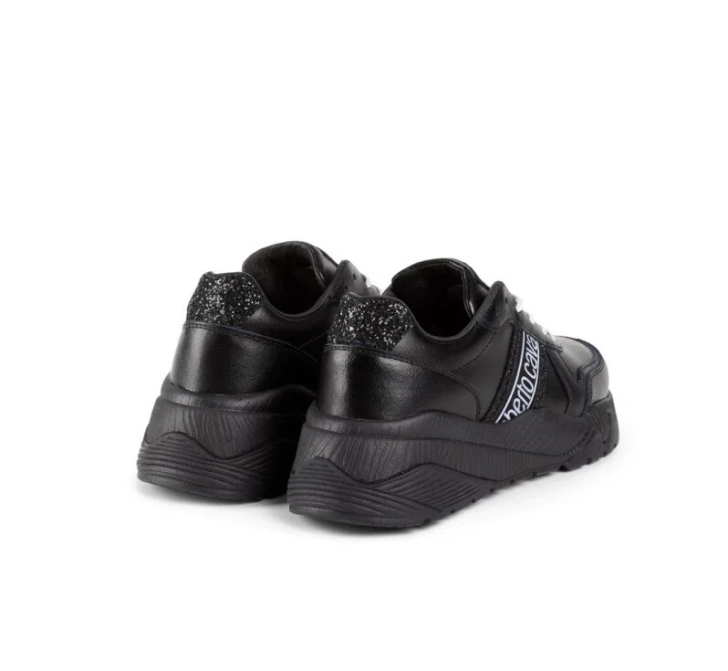 ROBERTO CAVALLI LOGO MUJER ZAPATILLAS NEGRAS 100% CUERO GAMUZA 11/41 NUEVAS Foto 4 de 4