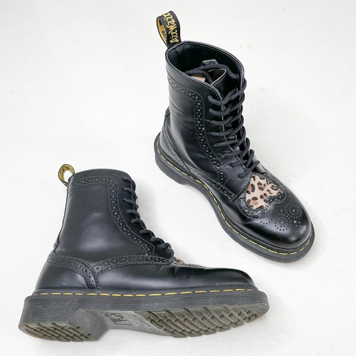 Dr. Martens Black Bentley II Leopard Heart Lace Up Combat Boot Women's Size  6 | eBay