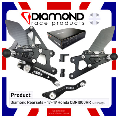 DIAMANT RACE PRODUCTS - HONDA CBR1000RR 2017 '17 RÜCKSATZ FUSSSTÜTZEN-KIT (schwarz/slv)