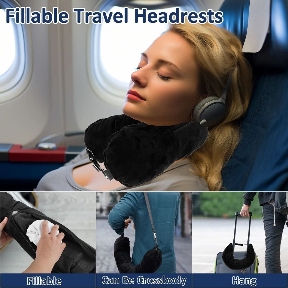 Velvet Stuffable Travel Neck Pillow with Hidden Storage Compartment
