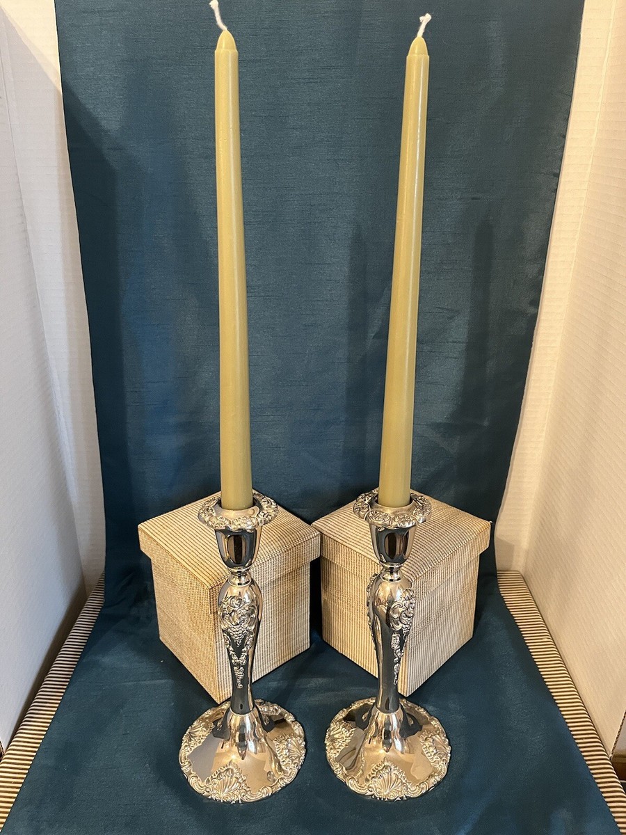 Vintage Pair of Godinger Silver Baroque Pattern Candle Sticks For