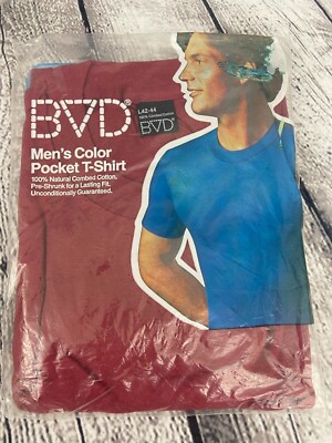 Vintage 1979 BVD Men's Red Pocket T-shirt NOS size L 42-44 Pre-Shrunk NEW USA