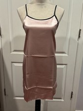 Wmn's Lingerie Satin Nightgown Slip Rose Pink Thin  Soft Sz M 31"Lx15"W