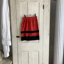 Antique Red Brushed Cotton Velvet Skirt French 1950s Garment Trimmed Skirt Red 