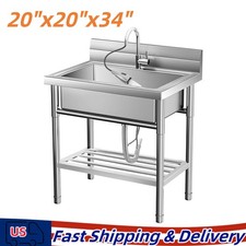 Freestanding Stainless Steel Utility Sink with Faucet, Single Bowl Laundry Sink