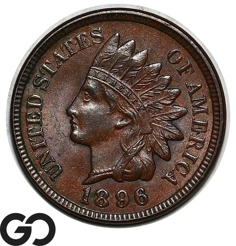 1896 Indian Head Cent Penny, Near Gem BU++