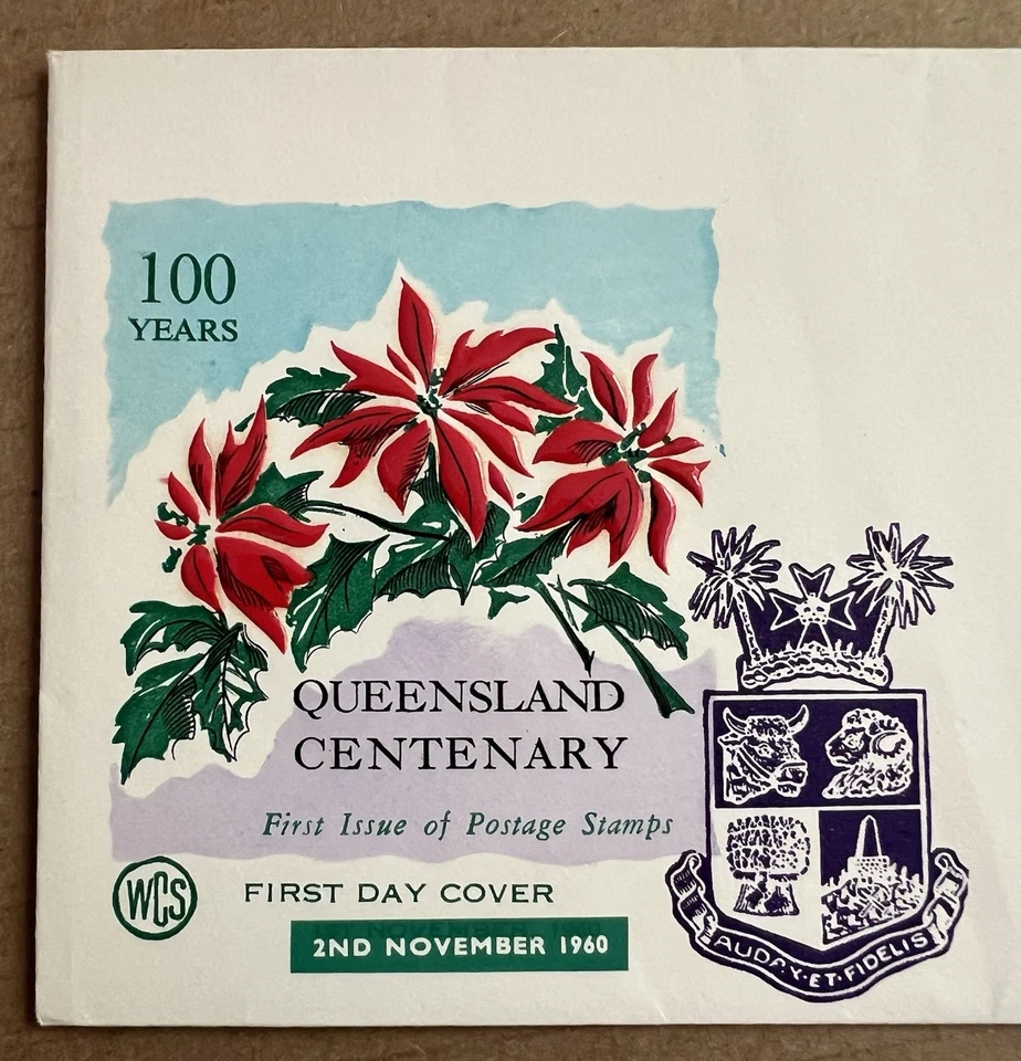 Austrália 1960 Queensland Centenary FDC • Poinsétia Cachet • Design em relevo - Imagem 2 de 4