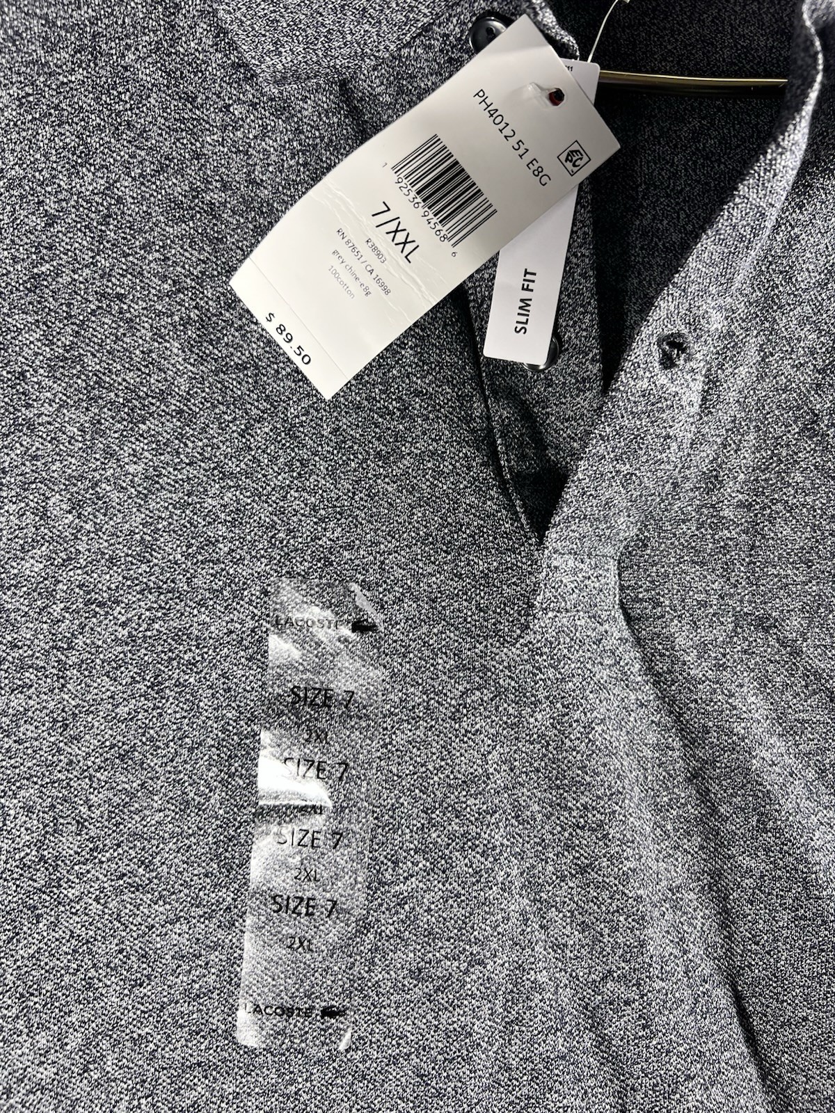 NWT Lacoste Men's Short Sleeve Pique Polo Shirt, Grey Chine, 7 2XL SLIM FIT thumbnail 2