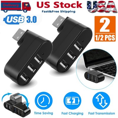 1/2pcs 3-Port USB Hub 90°/180° Degree Rotatable USB Splitter Expander Multiport