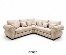 Milano Bellagio 2C2 Velvet Corner Sofa Luxury Chesterfield Plush Beige Grey Sofa