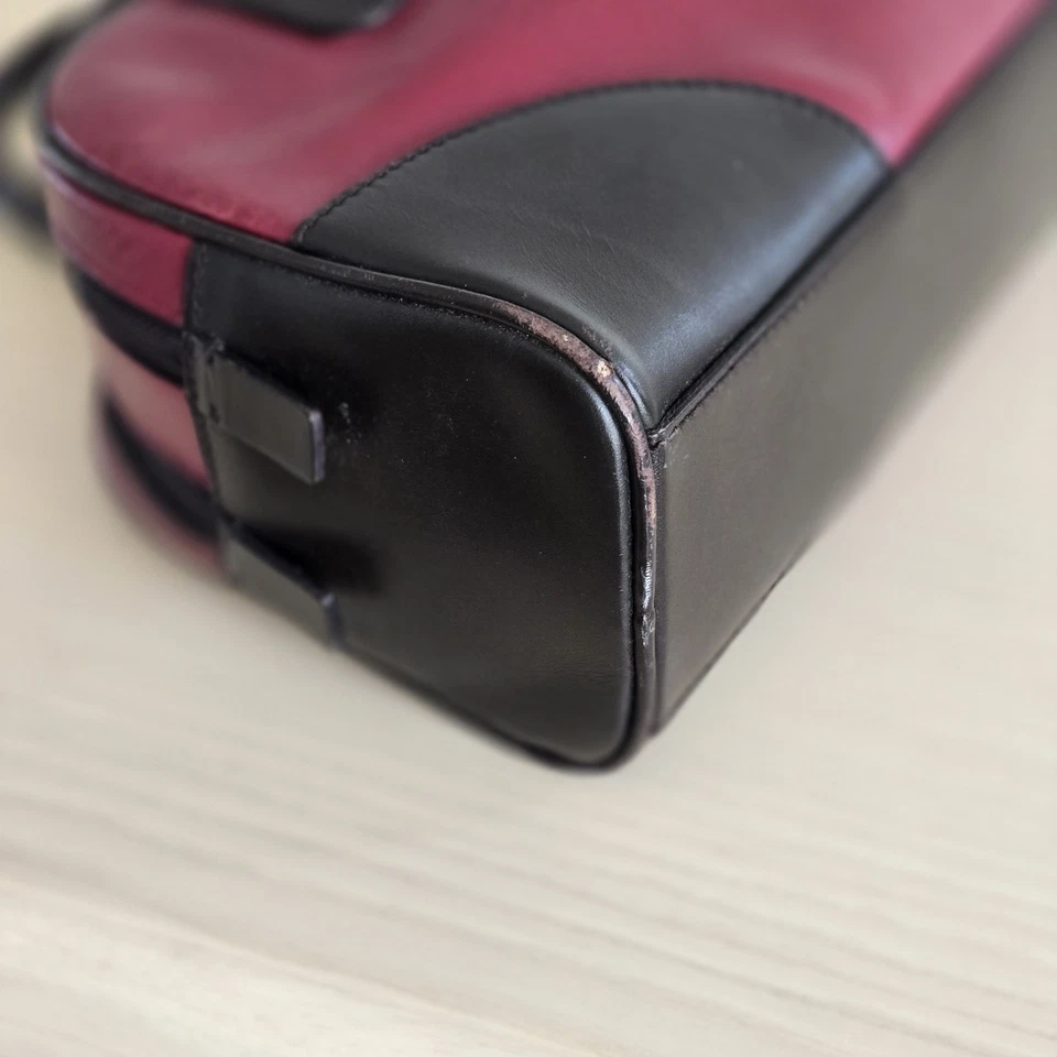 Vintage PRADA Leather Bowling Bag In Red And Brown  - Image 4 of 4