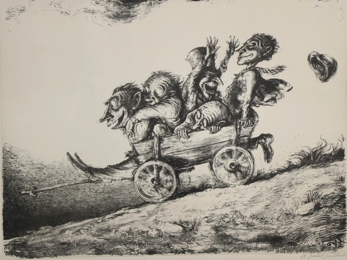 Andreas Paul WEBER Lithographie "Wir sind über'n Berg" handsigniert Original