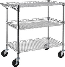 3 Tier Heavy Duty Commercial Grade Utility Cart Wire Rolling Cart with Handle