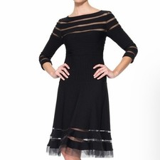 Tadashi Shoji Black Illusion Cutout Cocktail Dress Petite Large PL wedding