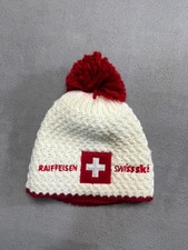 Raiffeisen swissski knit white winter hat pom pom beanie