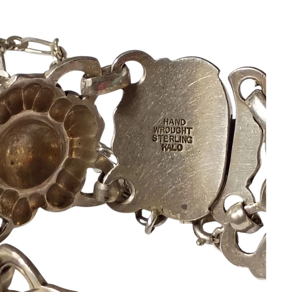 1940s Handwrought Bjarne Axness Kalo Sun Flower Sterling Silver Link Bracelet - Image 4 of 4