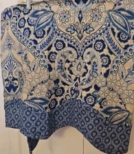 Waverly Valance Floral Blue Gray Cotton Scalloped Set Of 2 Measures 50x20