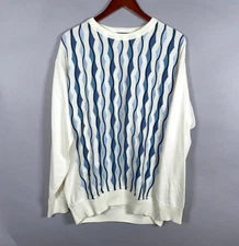 Tosani Canada 3D Knit Sweater Adult Large Ivory Blue Textured Knit Lightweight