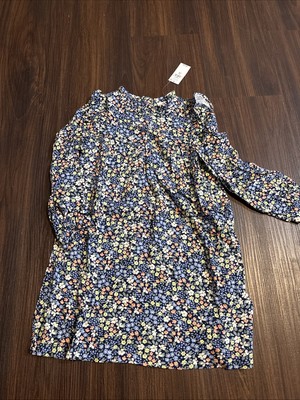 Girls Sz Xs 4/5 Navy Blue Floral High Neck Long Sleeve Dress GAP Kids