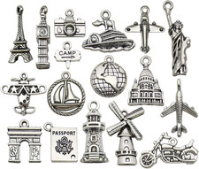 50pcs Wholesale Bulk Lots Travel Charms for Jewelry Making Mixed Smooth Metal C