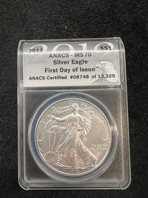 2012 AMERICAN SILVER EAGLE $1 ASE - ANACS MS70 FIRST DAY OF ISSUE 2012 AMERICAN SILVER EAGLE $1 ASE - ANACS MS70 FIRST DAY OF ISSUE