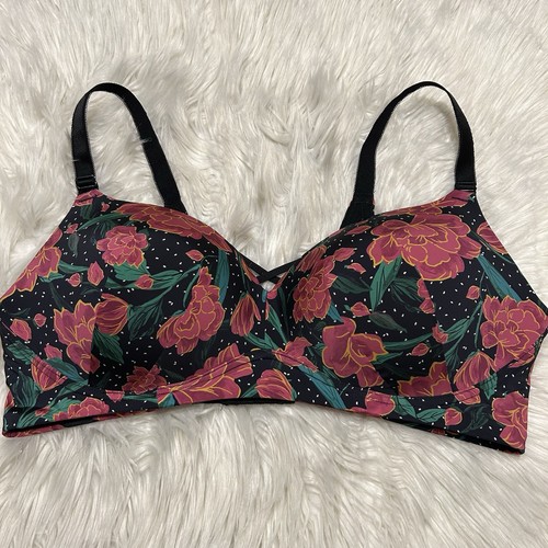 Torrid 44D Bra Black Floral Dream Wire Free Boost Back Closure Wireless Stretch