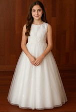 Santa Monica Girls 14 Flower Girl Dress White Formal Communion Beaded Bridal