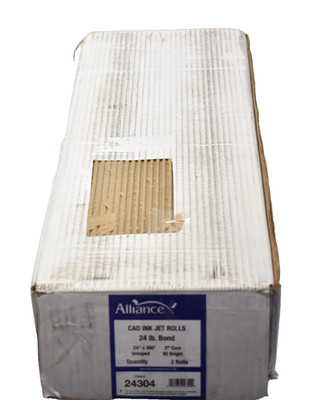 Alliance Wide Format Paper 24'' x 300' 92 Bright 24lb Bond 2 Pack 2'' Core Untaped
