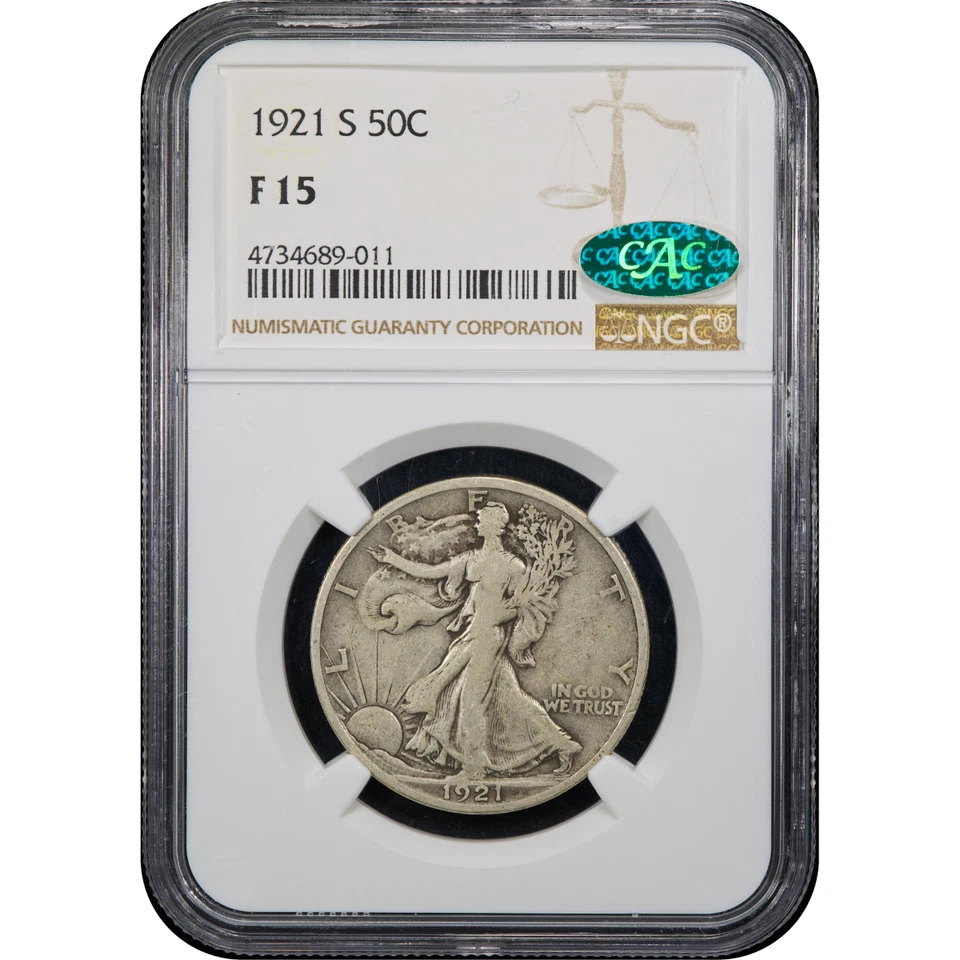 1921-S Walking Liberty Half Dollar 50c NGC F15 CAC - Image 2 of 4