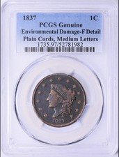 1837 1C Plain Cords, Small Letters, RB (Regular Strike) Coronet