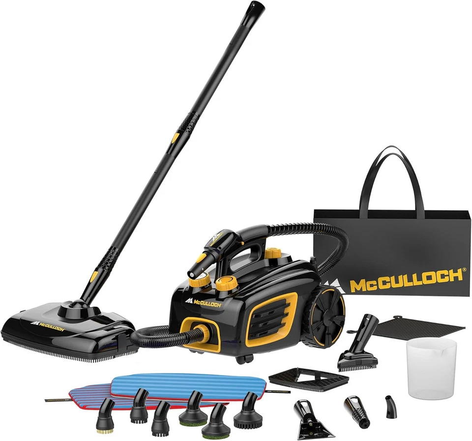 McCulloch MC1375 Canister Steam Cleaner – 20 Accessories 90-Min Steam 1420 ml