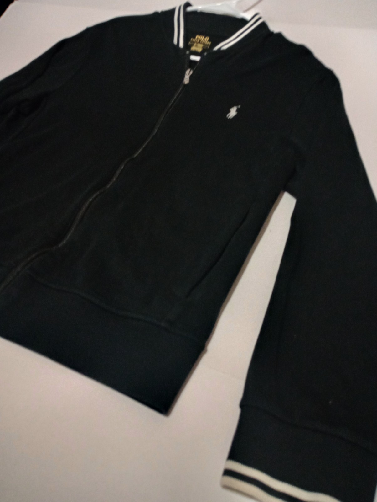 Polo Ralph Lauren giacca bomber full zip uomo media nero bianco pony