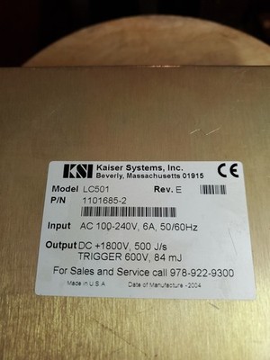 KAISER SYSTEMS  LC501 REV E.  1800 VDC 500 J/s Trigger 600v , 84mj