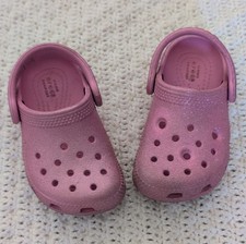 Crocs Pink Glitter Girls Slip On Clog Shoes Size 6 Rubber Comfort Flat