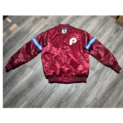 Vintage Starter Philadelphia Phillies Satin Bomber Jacket Maroon Mens Large