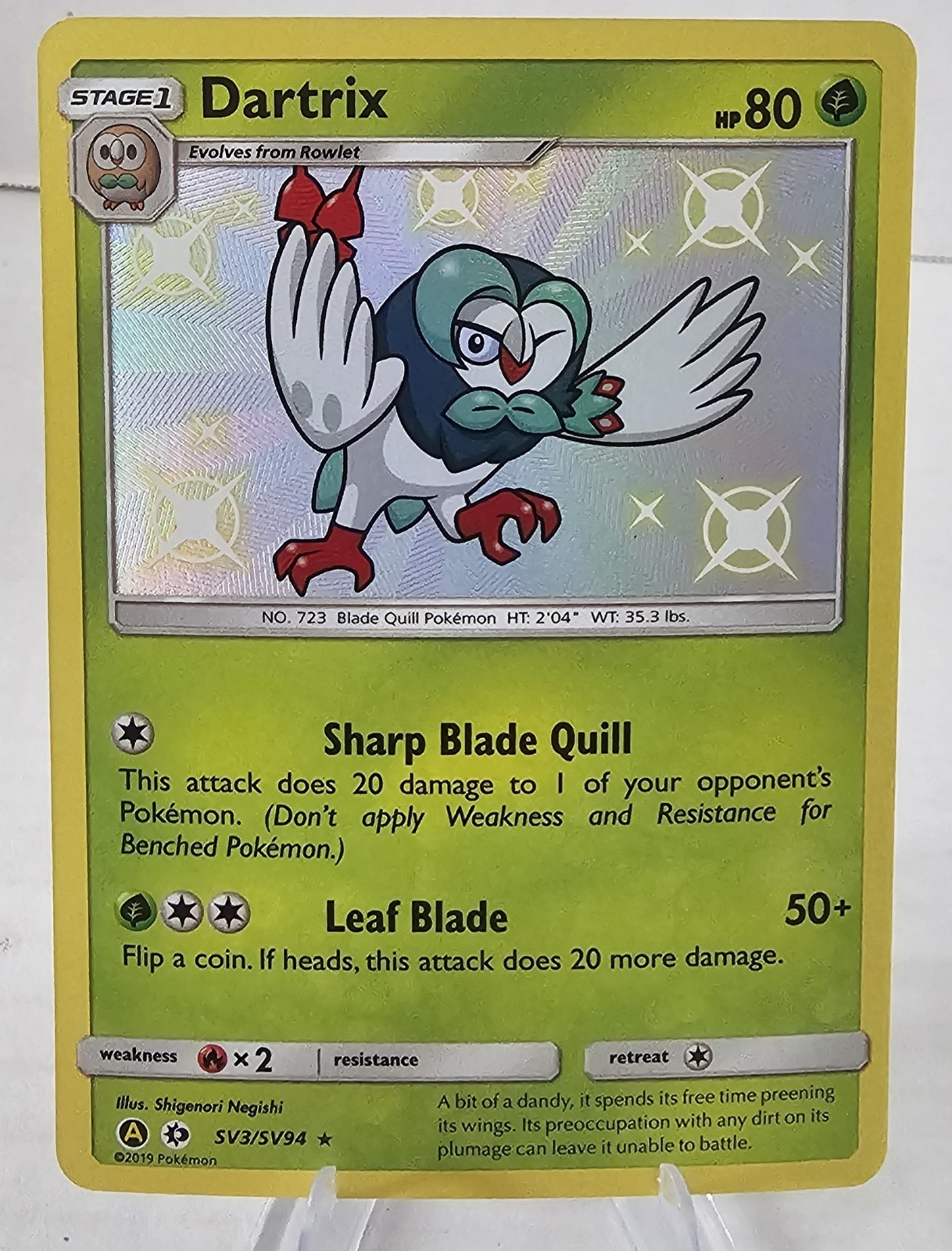 Pokémon Dartrix SV3/SV94 Shiny Holo Hidden Fates Pokemon Sun & Moon Baby Shiny