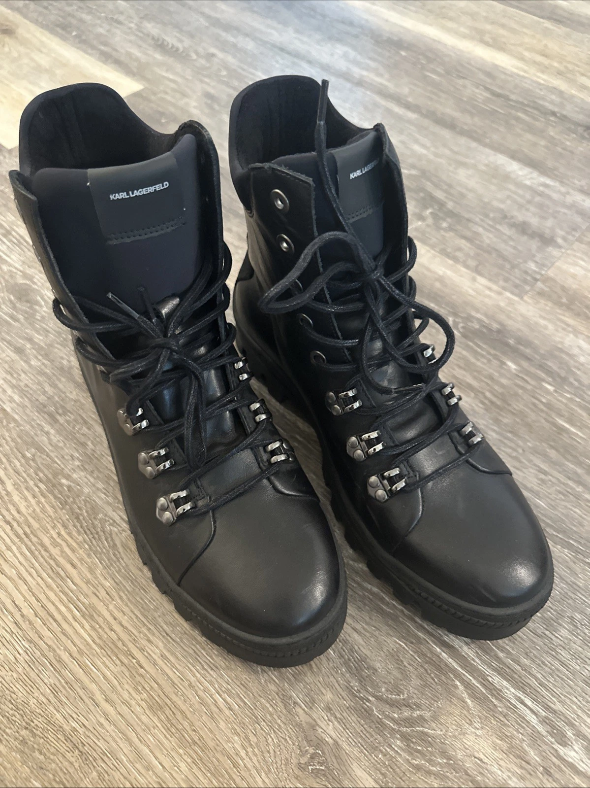 Karl Lagerfeld Hiking Combat Boots Black Men 9.5 Leather