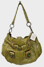 R10 - NWT JAMIN PUECH Green Patent Leather Hand Bag Braided Belt Polka Dot Lined