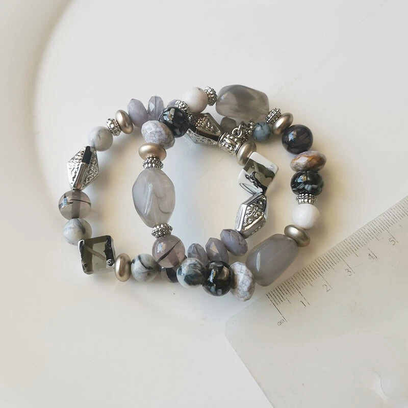 New 2pcs Chicos Boho Beads Stretch Bracelet Fashion Women Party Vacation Jewelry - Image 3 of 3