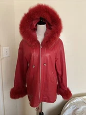 Ayka Deri Christina Collection Natural Leather Women’s Hooded Red Jacket SZ. S