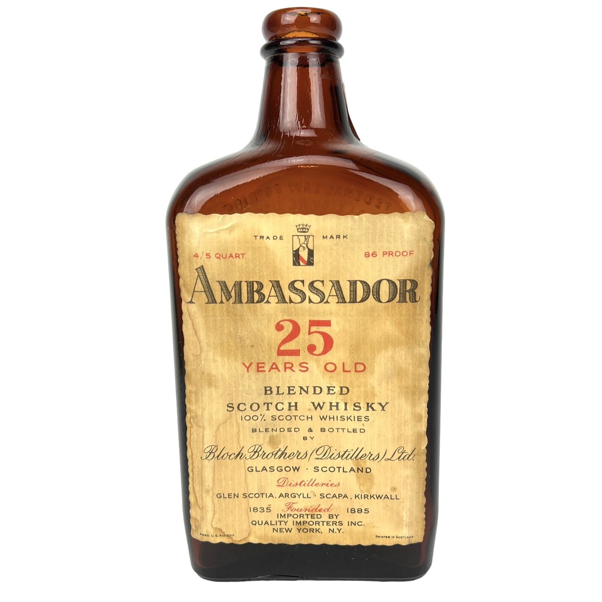 ambassador 25 blend Scotch ウィスキー Vintage 1950's AMBASSADOR 25 Year Scotch Whiskey EMPTY 4/5