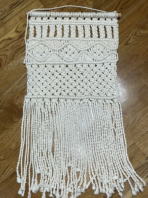 Macrame Wall Hanging Large Fringe Woven Decor Boho Retro Cottage 38'' x 17'' Beige