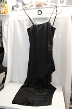 Vibe Vintage Designer Black Satin Asymmetric Spaghetti Strap Prom/Wed Dress S