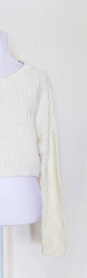 Suéter recortado Willow & Wind para mujer talla mediana manga larga tejido cuadrado marfil Foto 3 de 4