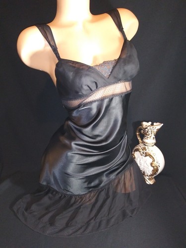 Vtg Satin Soft Nylon Nightgown Gown w Lace Bodice Dress Nightie w Ruffle S - Picture 4 of 10