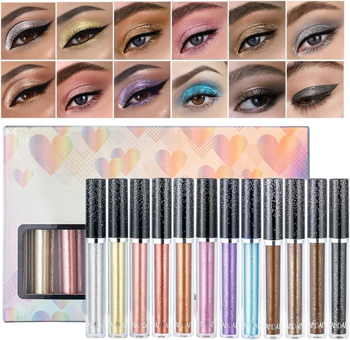 12 Color Liquid Eyeshadow Set Metallic Glitter Eyeshadow Shimmer Smokey Quick