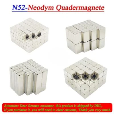 N52 Neodym Magneten Seltene Erde Super Stark Quadermagnete Doppelt Vernickelt - Bild 1 von 3