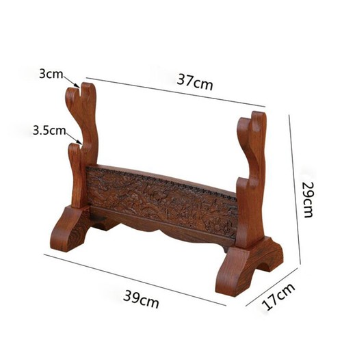 Wenge Wood Katana Samurai Sword Holder Stand Rack Mandarin Duck Carved 2 Tier - Picture 2 of 3