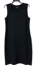 EILEEN FISHER Black Ponte Stretch Knit Square Neck Sheath LBD Dress M = 10/12 US