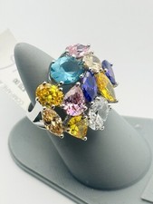 NWT 925 STERLING SILVER Multi Colored Gemstone Chunky RING SIZE 8 G1